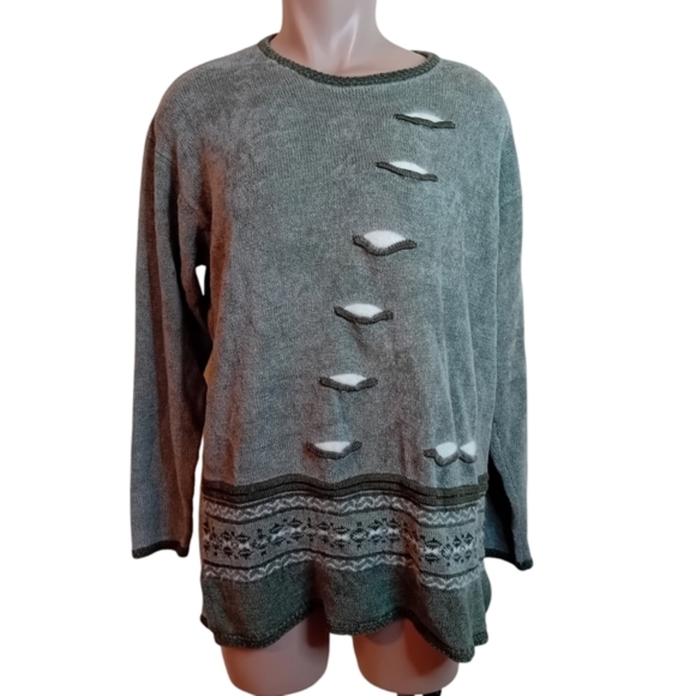 Women's Vintage‎ D&D Collection Abstract Sage Green 3D Pattern Sweater Indie XL